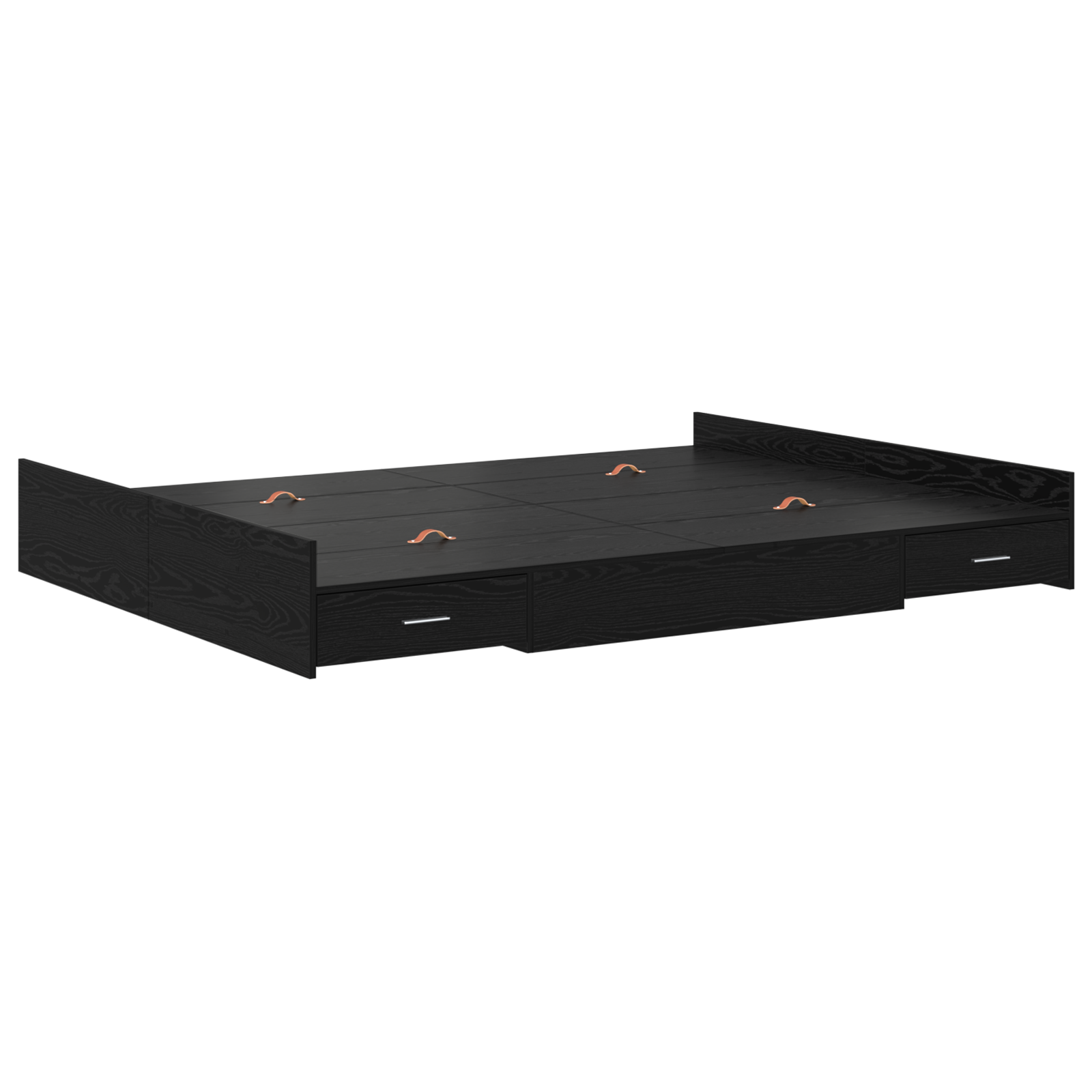 Seng med lagring Svart Eik 140 x 190 cm Konstruert tre