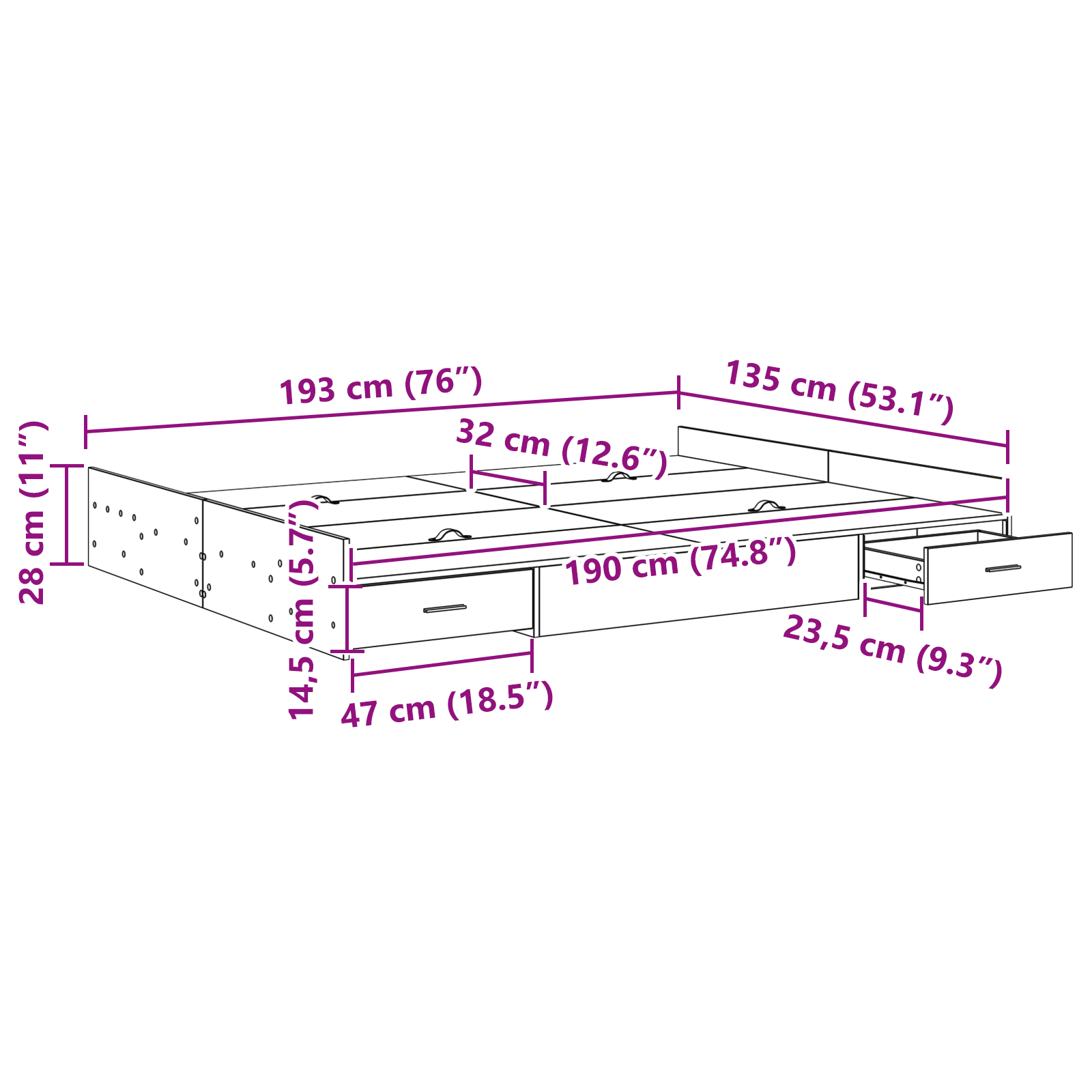 Seng med lagring Sonoma eik 135 x 190 cm Konstruert tre