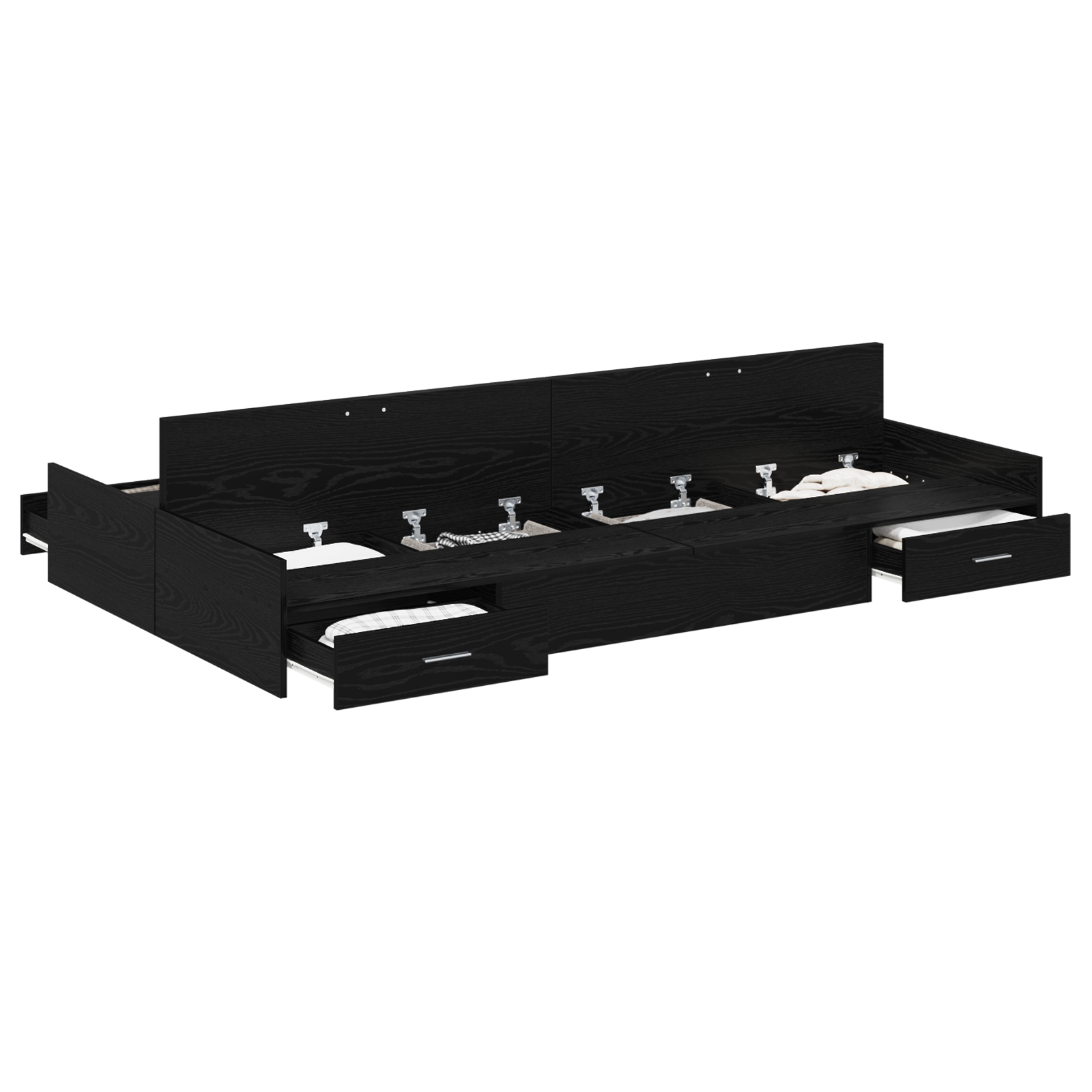 Seng med lagring Svart Eik 120 x 190 cm Konstruert tre