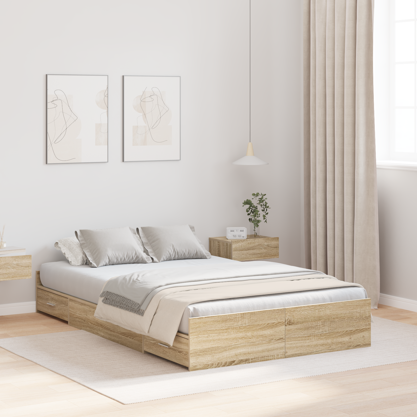 Seng med lagring Sonoma eik 120 x 190 cm Konstruert tre