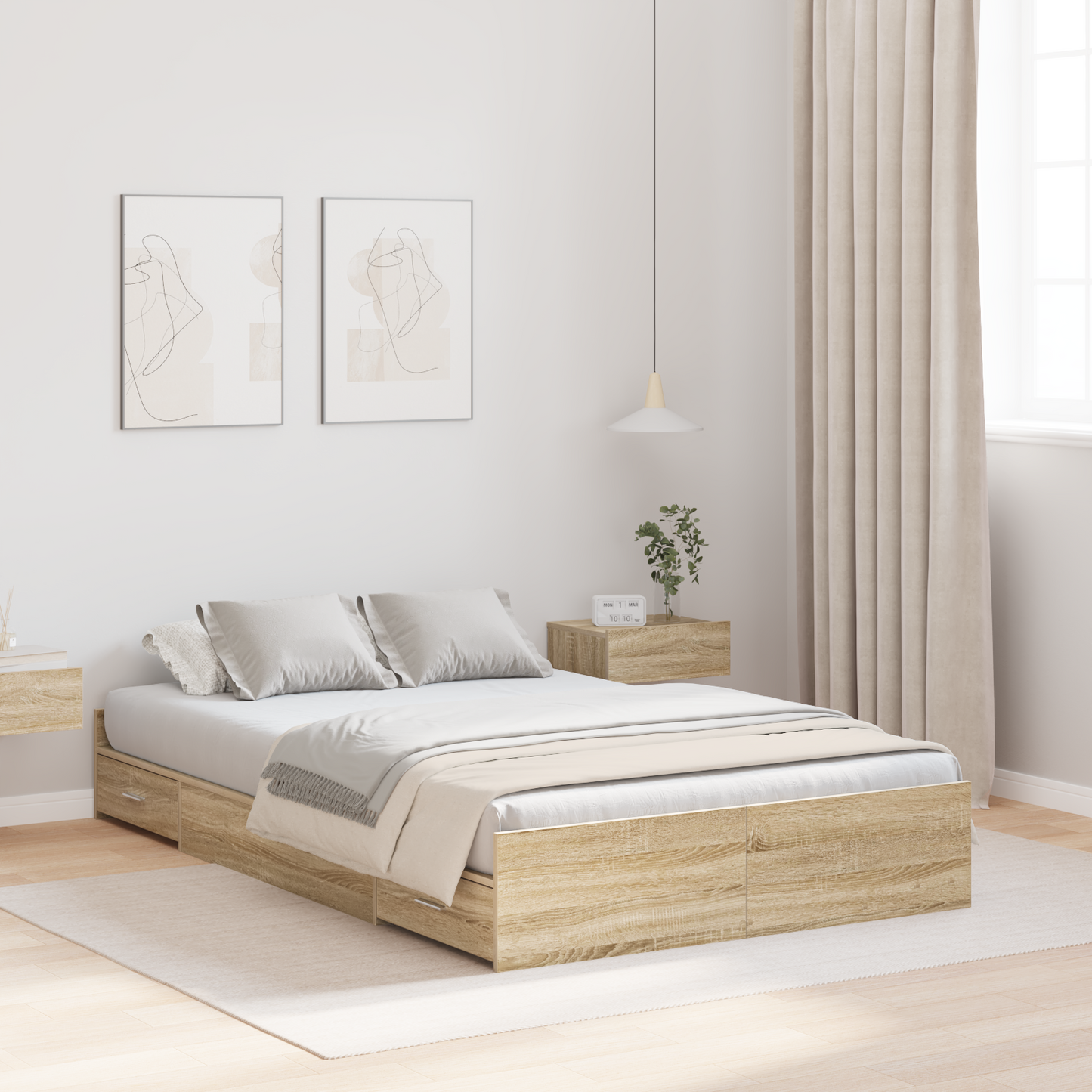 Seng med lagring Sonoma eik 120 x 190 cm Konstruert tre