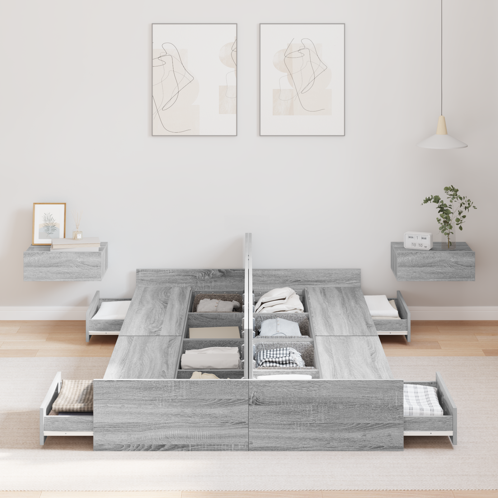 Seng med lagring Grå Sonoma 120 x 190 cm Konstruert tre