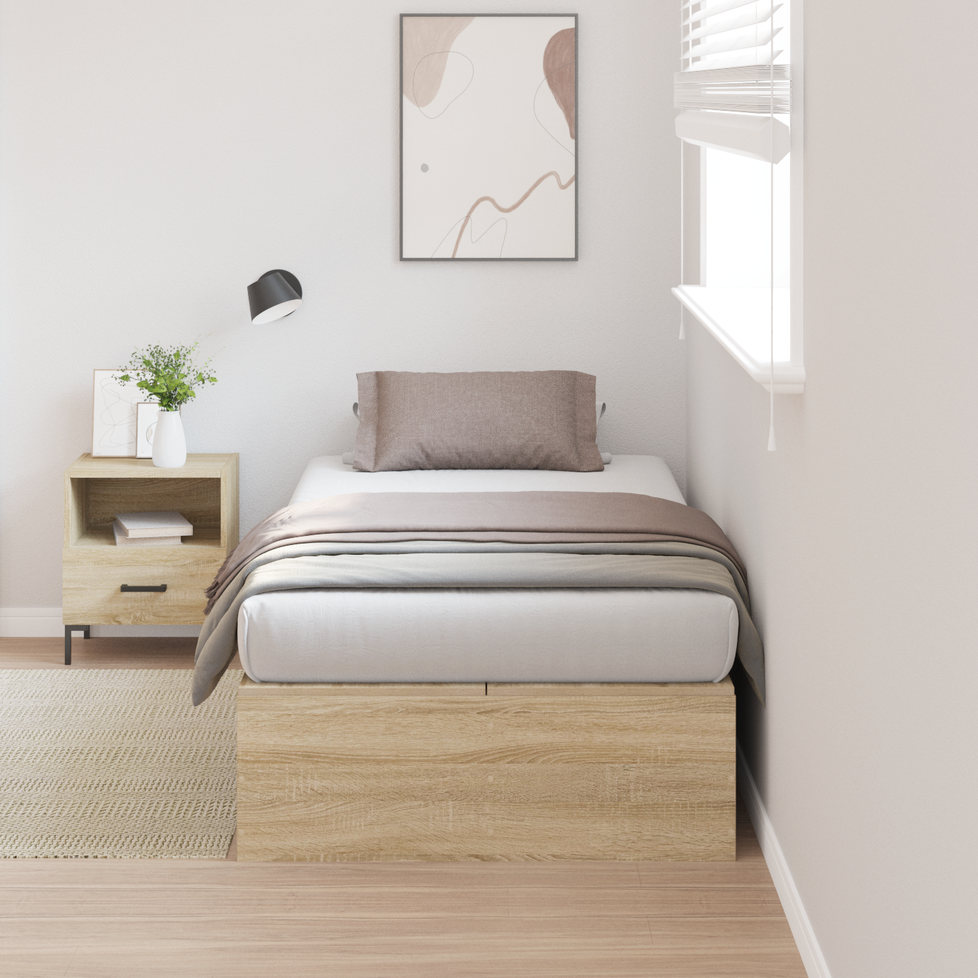 Seng med lagring Sonoma eik 90 x 200 cm Konstruert tre