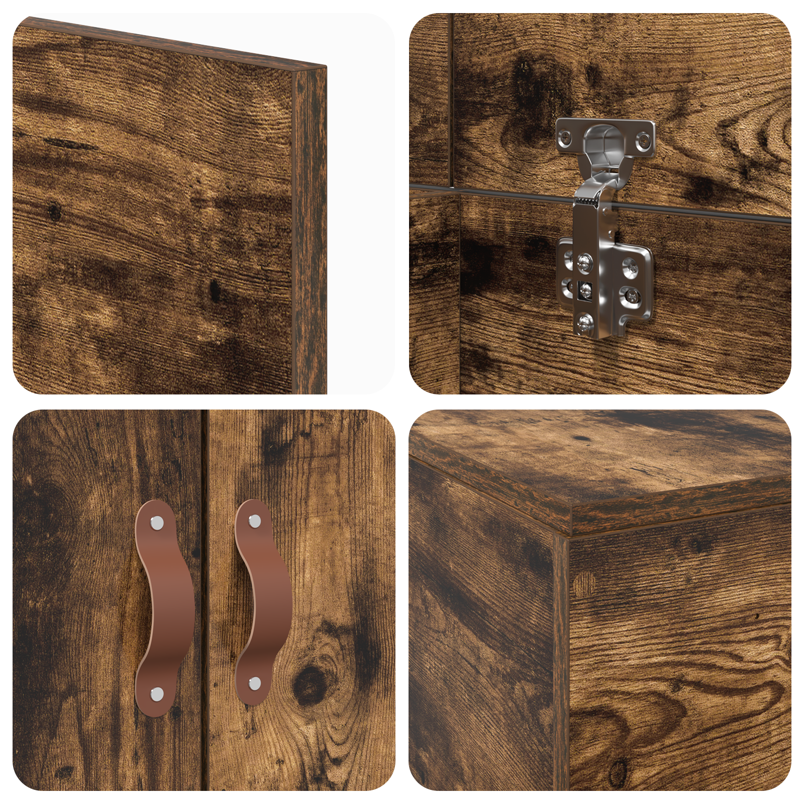 Seng med lagring Røkt eik 90 x 200 cm Konstruert tre