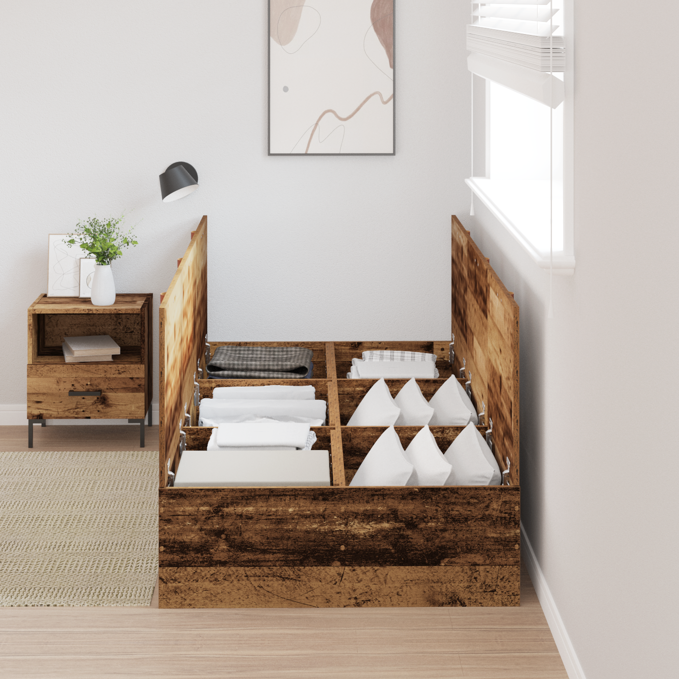 Seng med lagring Gamle tre 90 x 200 cm Konstruert tre