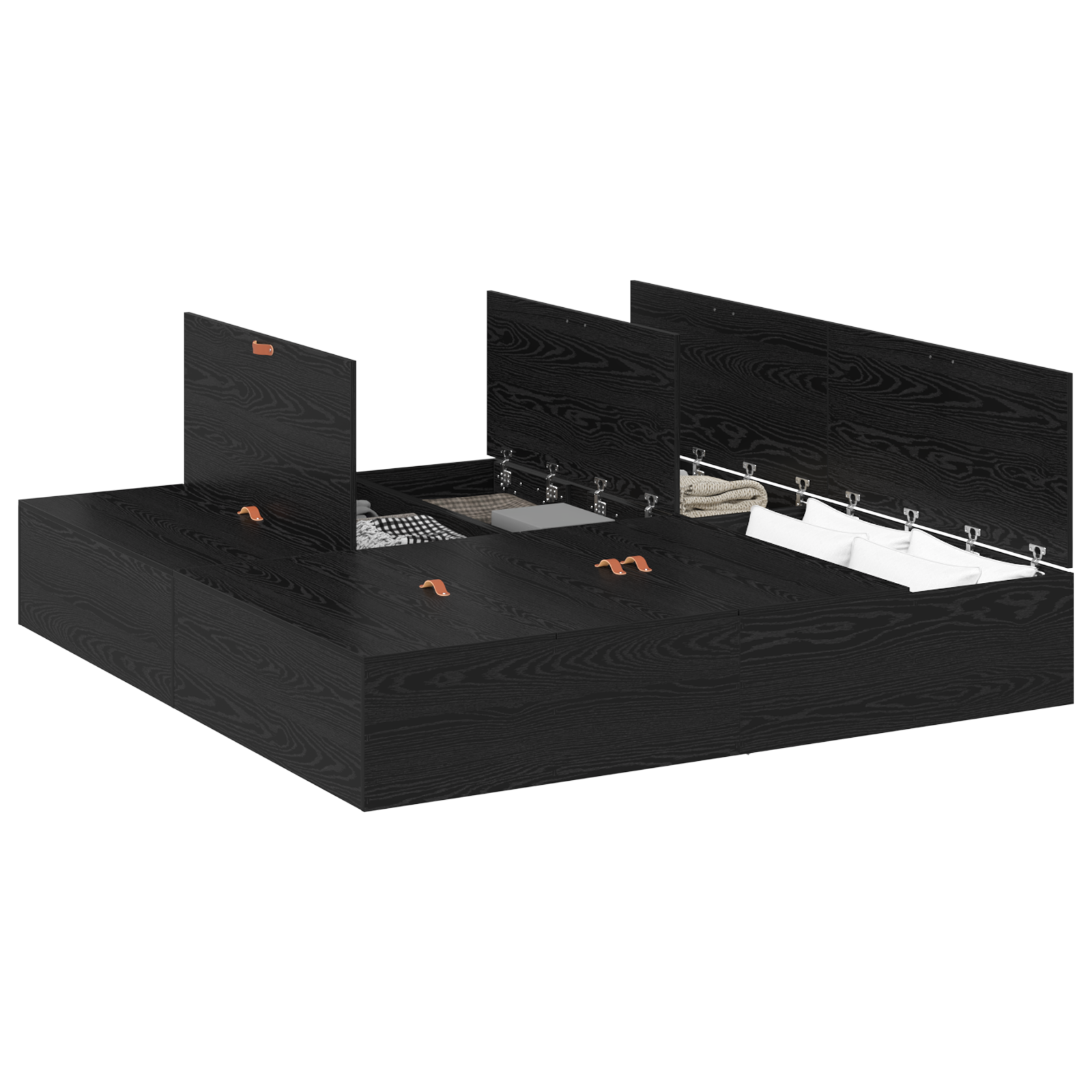 Seng med lagring Svart Eik 200 x 200 cm Konstruert tre