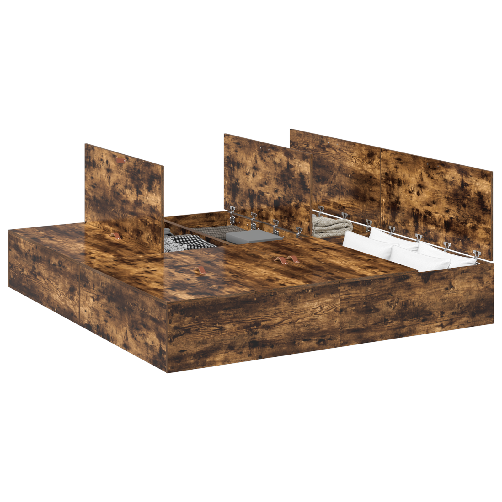 Seng med lagring Røkt eik 200 x 200 cm Konstruert tre