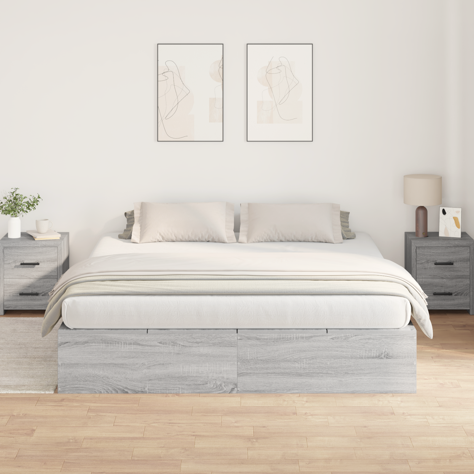 Seng med lagring Grå Sonoma 200 x 200 cm Konstruert tre