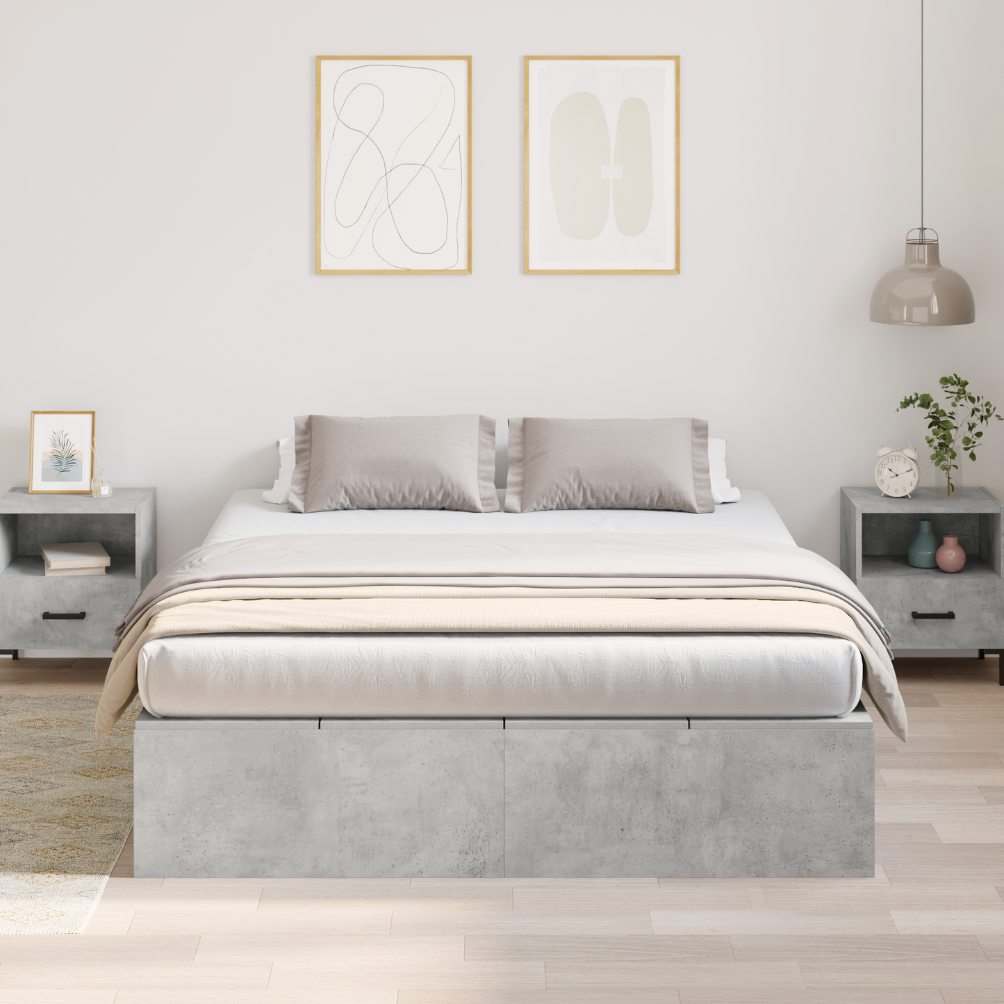 Seng med lagring Betonggrå 150 x 200 cm Konstruert tre