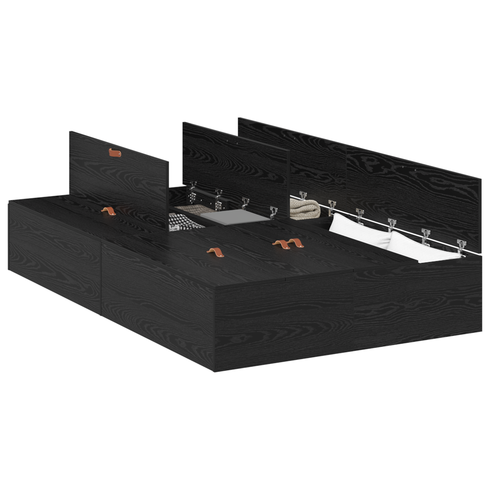 Seng med lagring Svart Eik 120 x 190 cm Konstruert tre