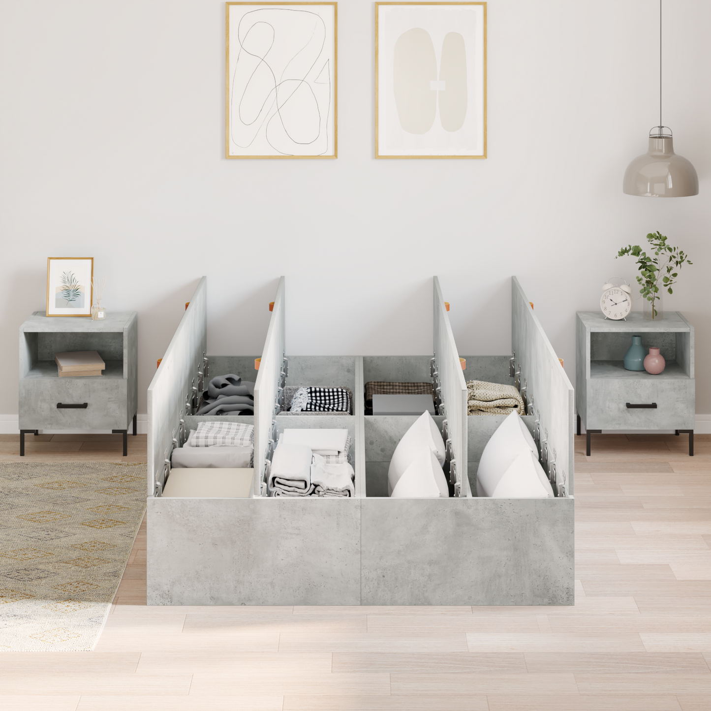 Seng med lagring Betonggrå 120 x 190 cm Konstruert tre