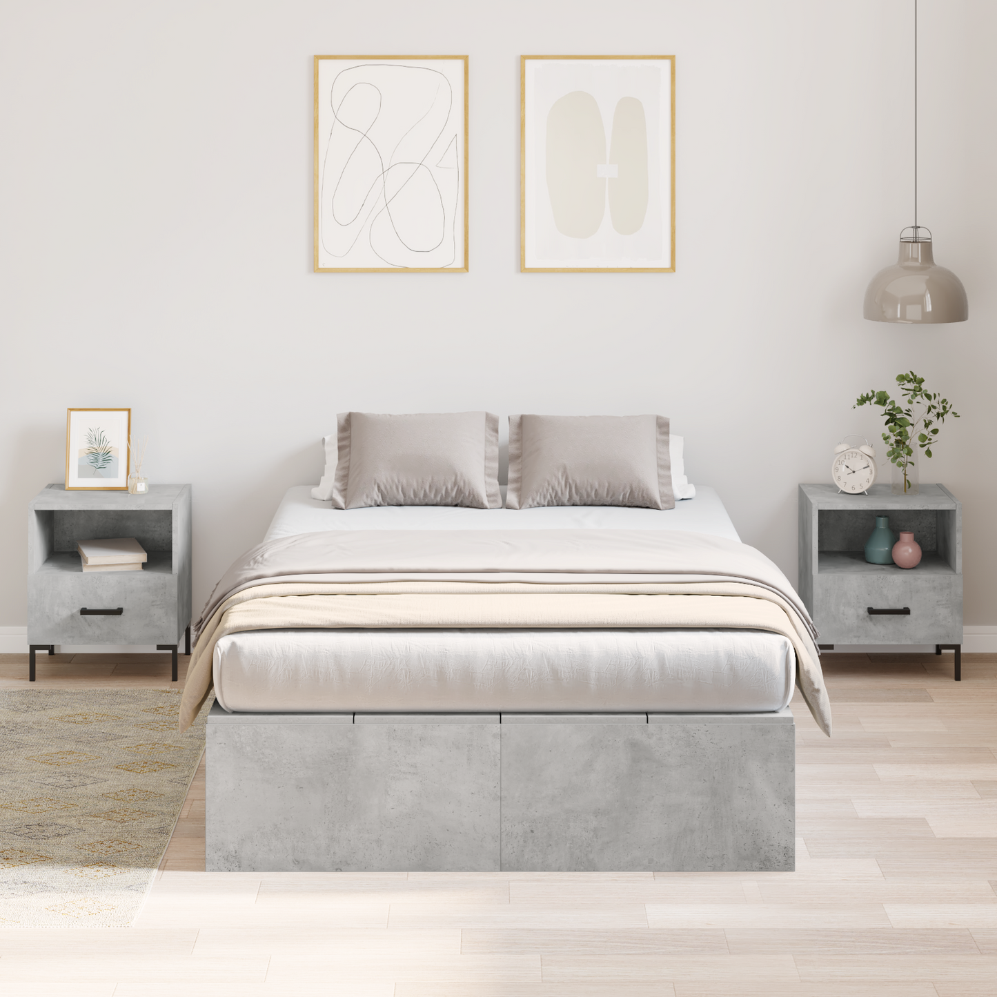 Seng med lagring Betonggrå 120 x 190 cm Konstruert tre