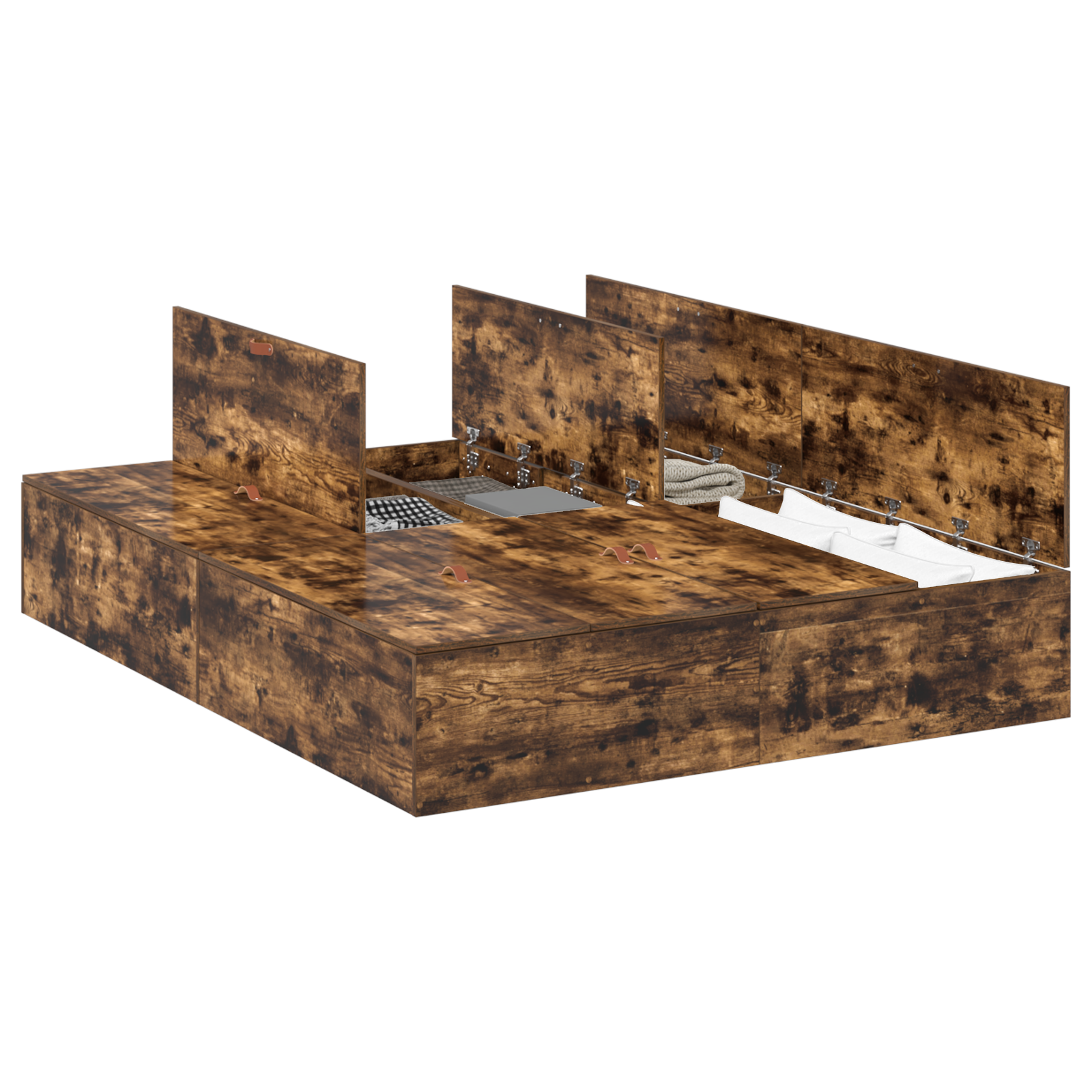 Seng med lagring Røkt eik 135 x 190 cm Konstruert tre