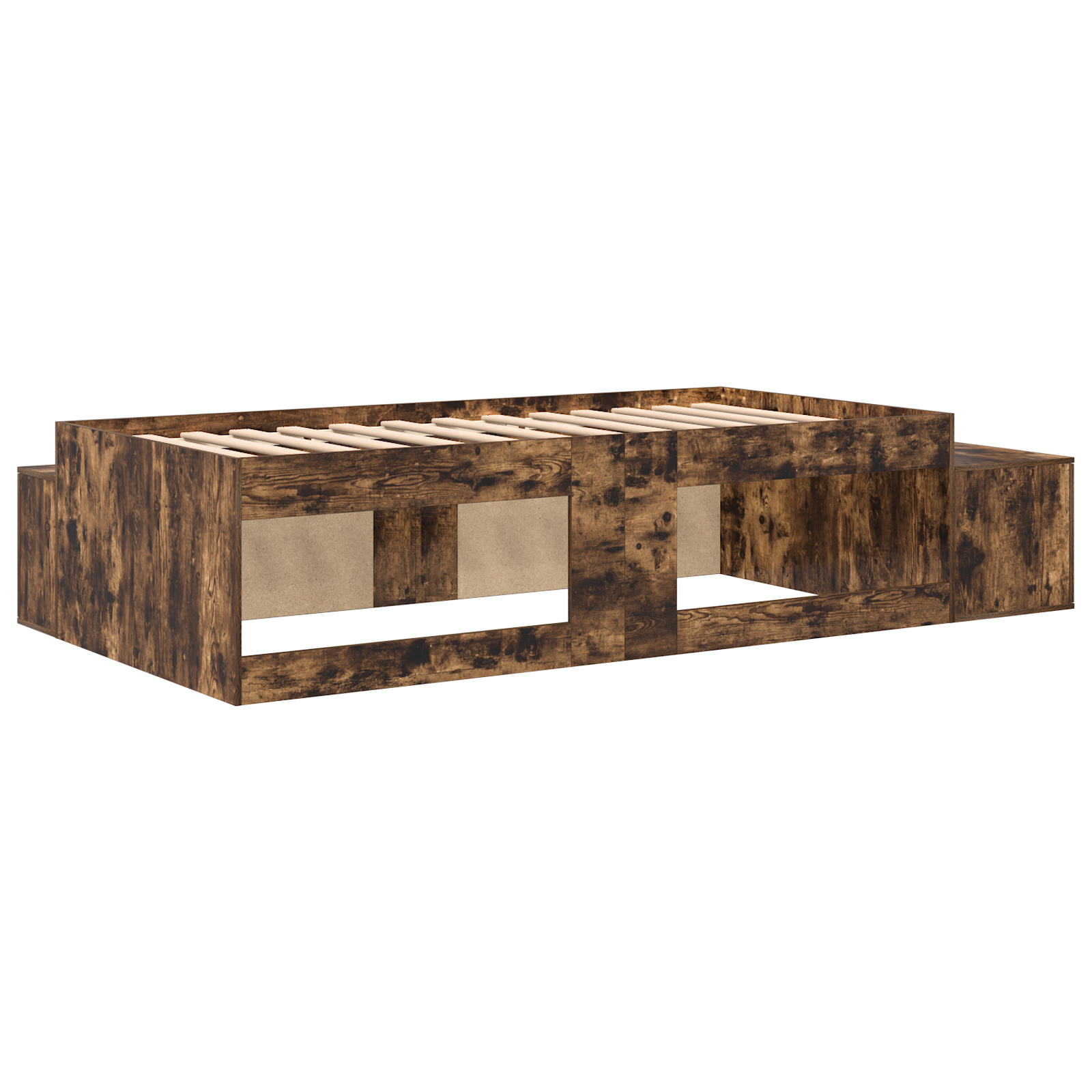 Seng med lagring med lagring Røkt eik 90 cm Konstruert tre