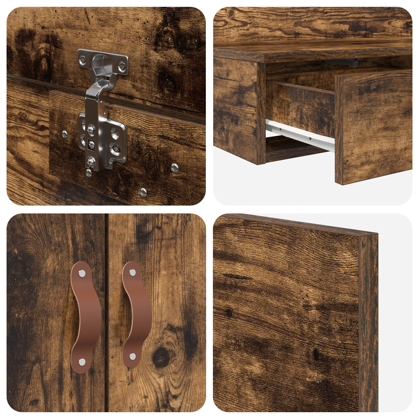 Seng med lagring med skuff Røkt eik 100 cm Konstruert tre