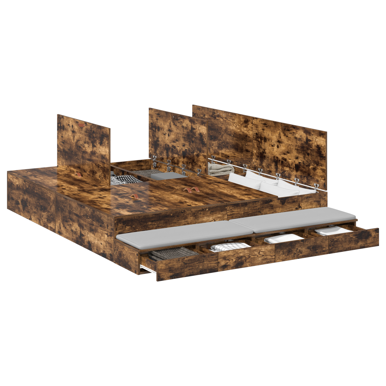 Seng med lagring med skuff Røkt eik 200 cm Konstruert tre