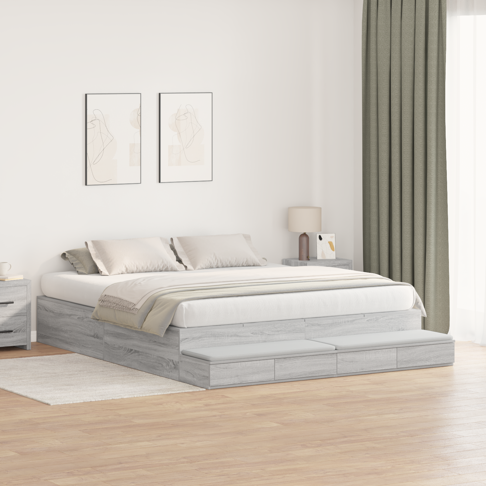 Seng med lagring med skuff Grå Sonoma 200 cm Konstruert tre