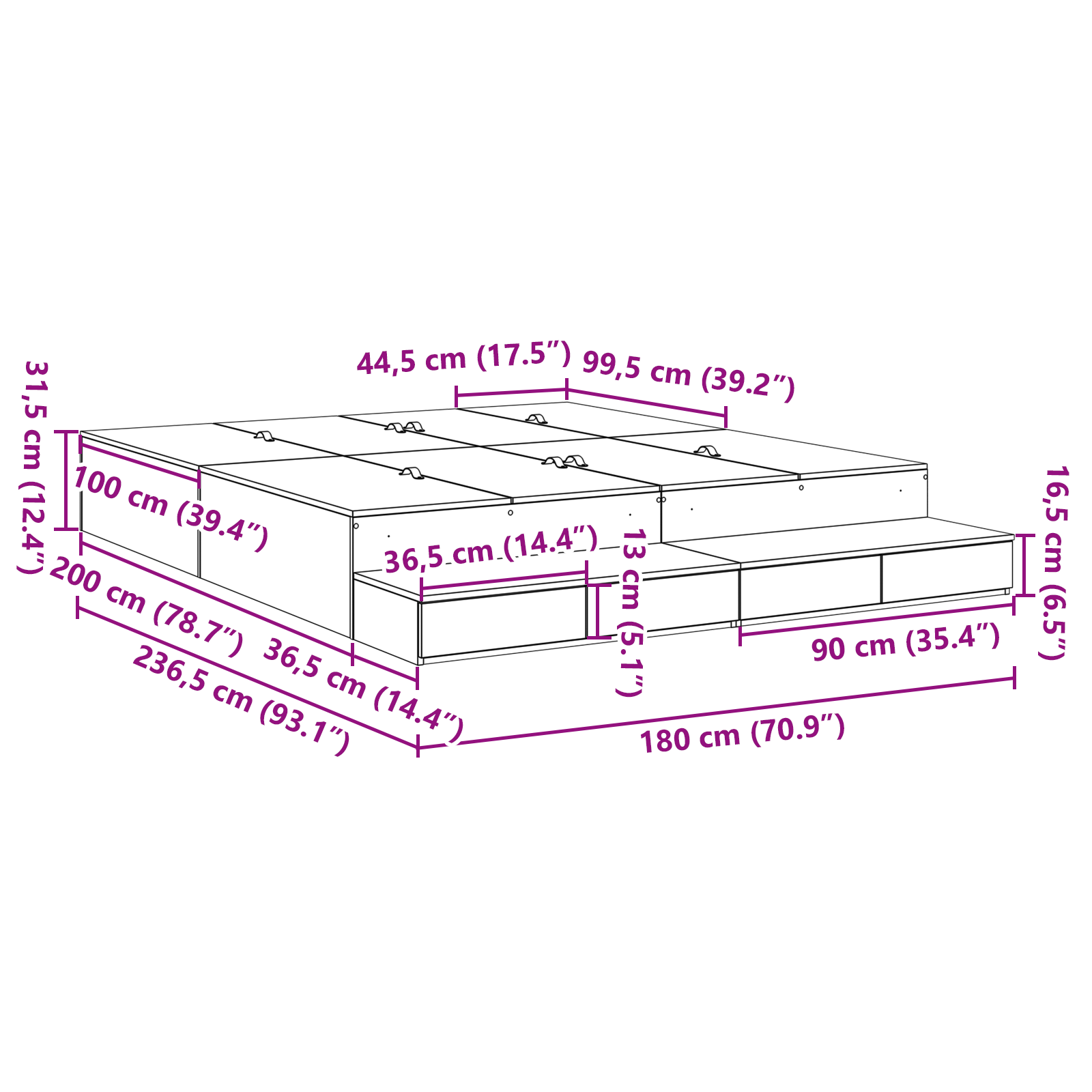 Seng med lagring med skuff Svart Eik 180 cm Konstruert tre