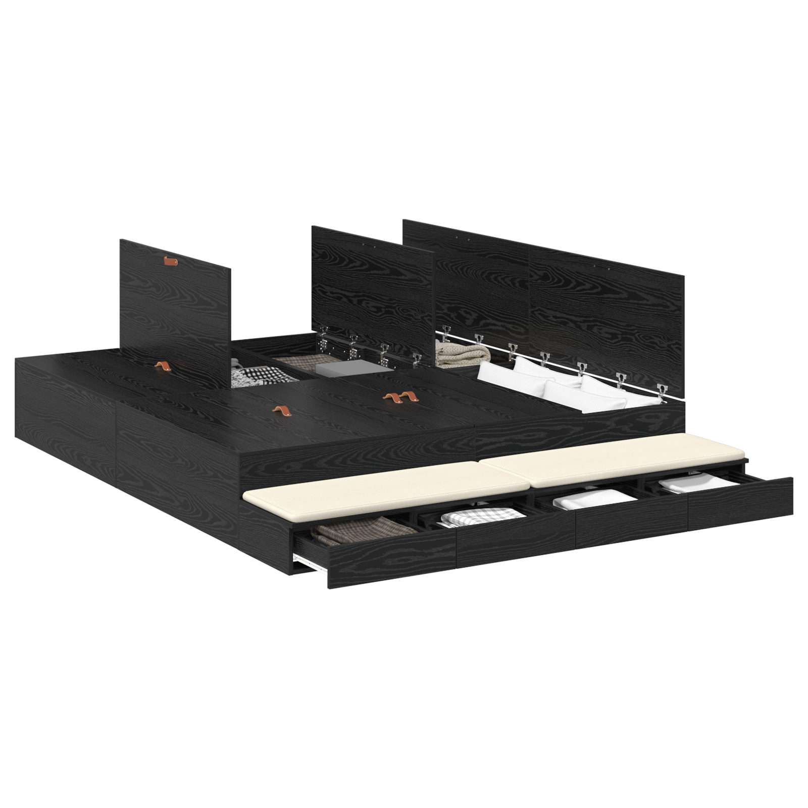 Seng med lagring med skuff Svart Eik 180 cm Konstruert tre