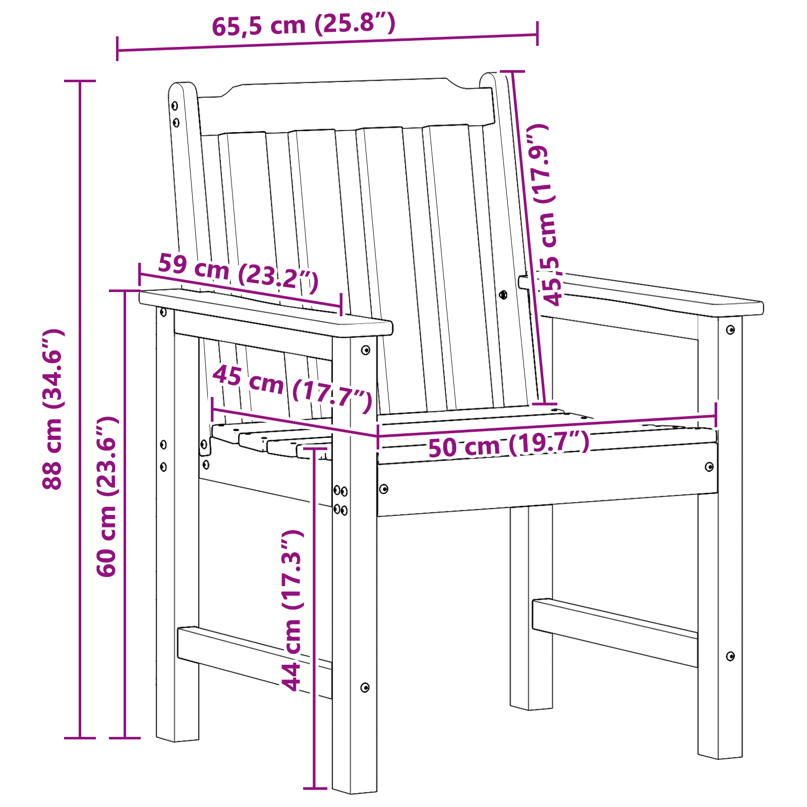 Hage spisestol 6 pcs Hvit 65.5 x 55.5 x 88cm Plast