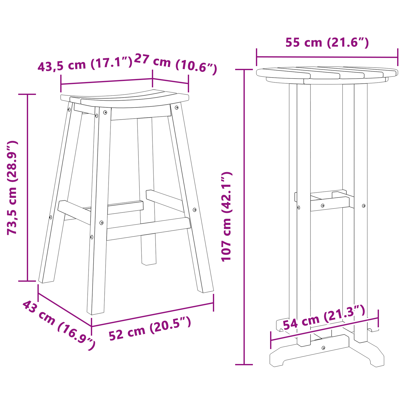 Hage bar sett 3 pcs Hvit HDPE