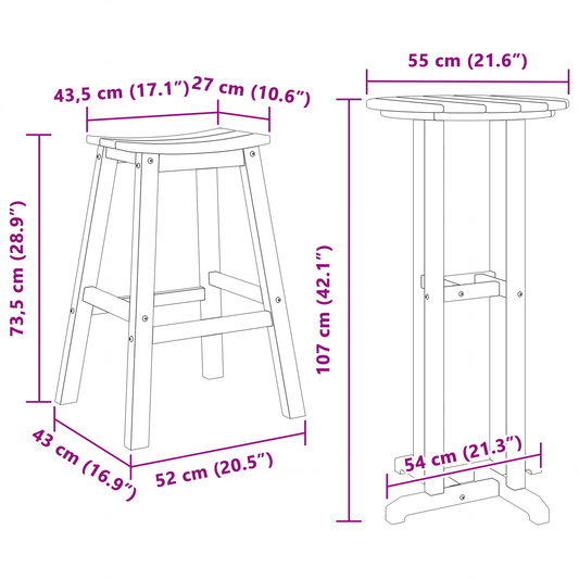 Hage bar sett 3 pcs Svart HDPE