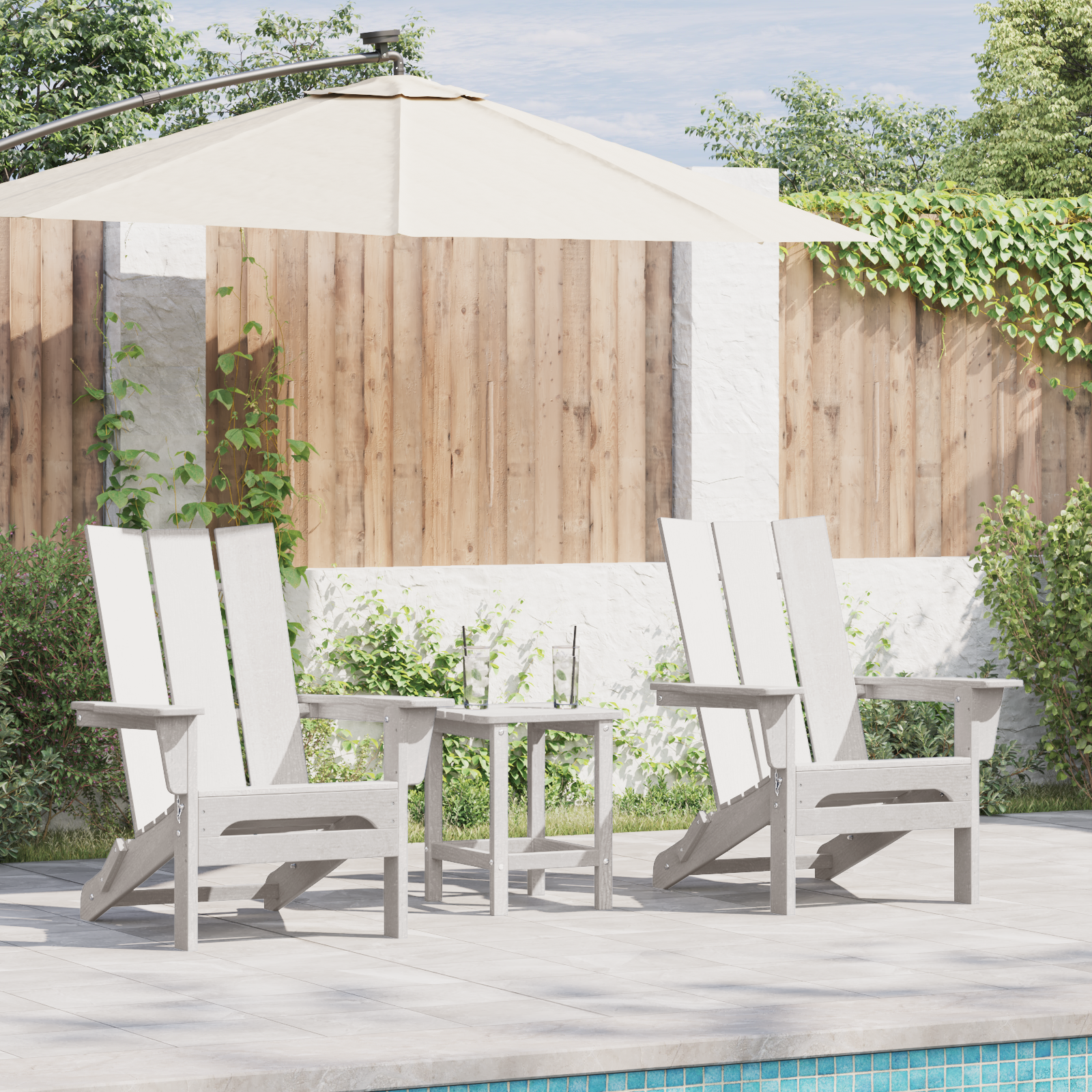 Hage lounge møbler 3 pcs Hvit 38 x 38 x 46cm Plast