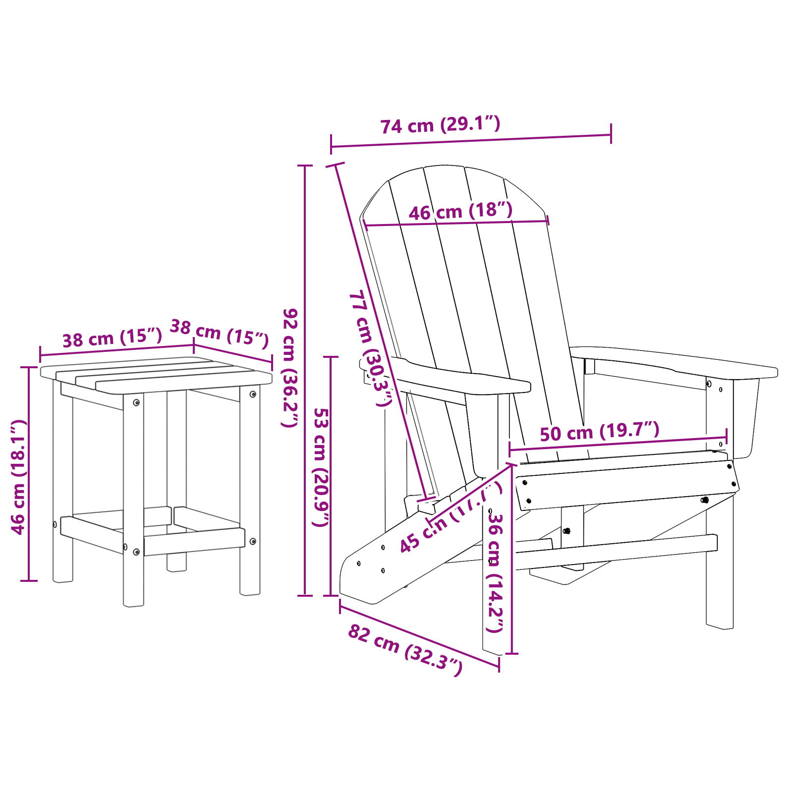 Hage lounge møbler 3 pcs Svart 38 x 38 x 46cm Polyethylen
