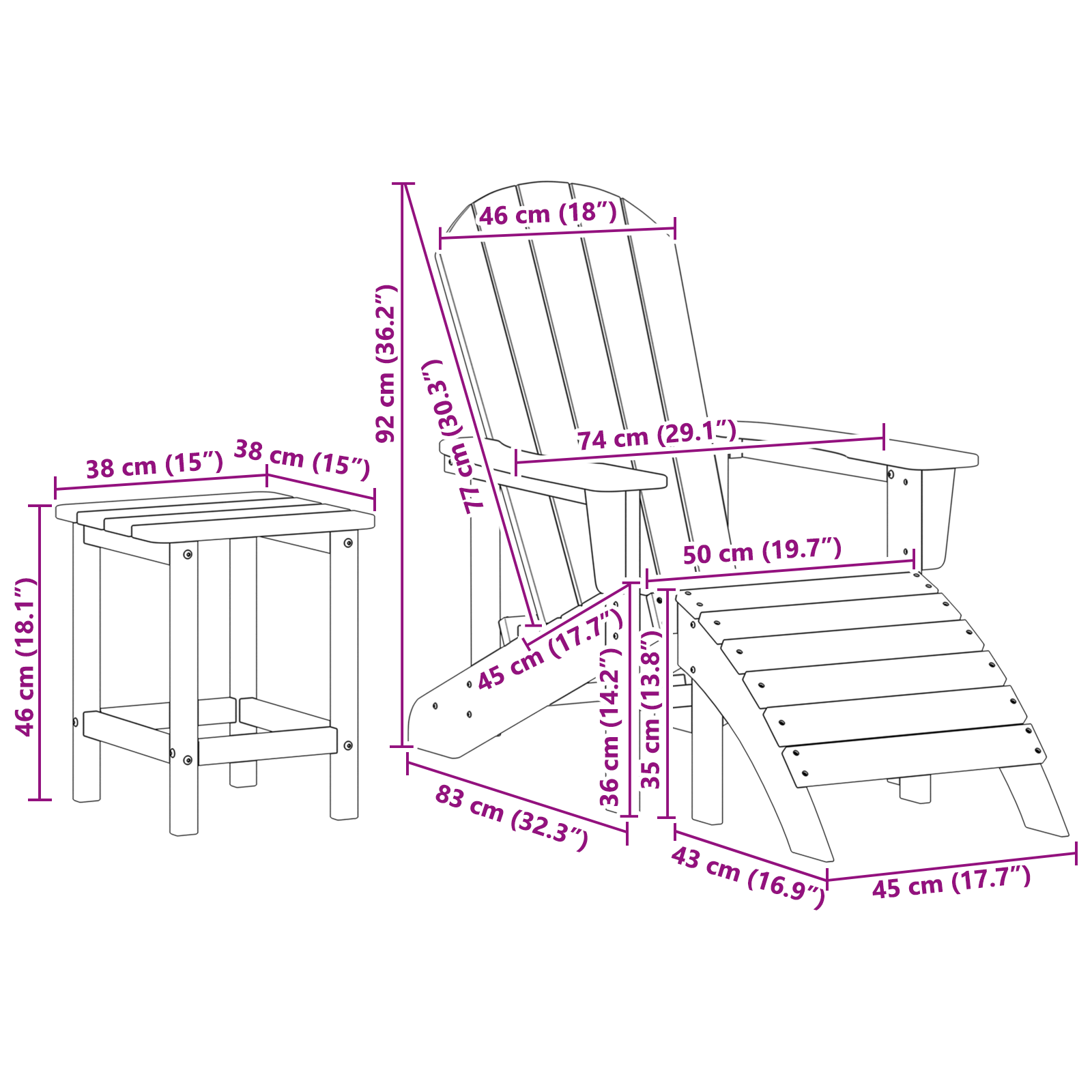 Hage lounge møbler 3 pcs Svart 38 x 38 x 46cm Plast