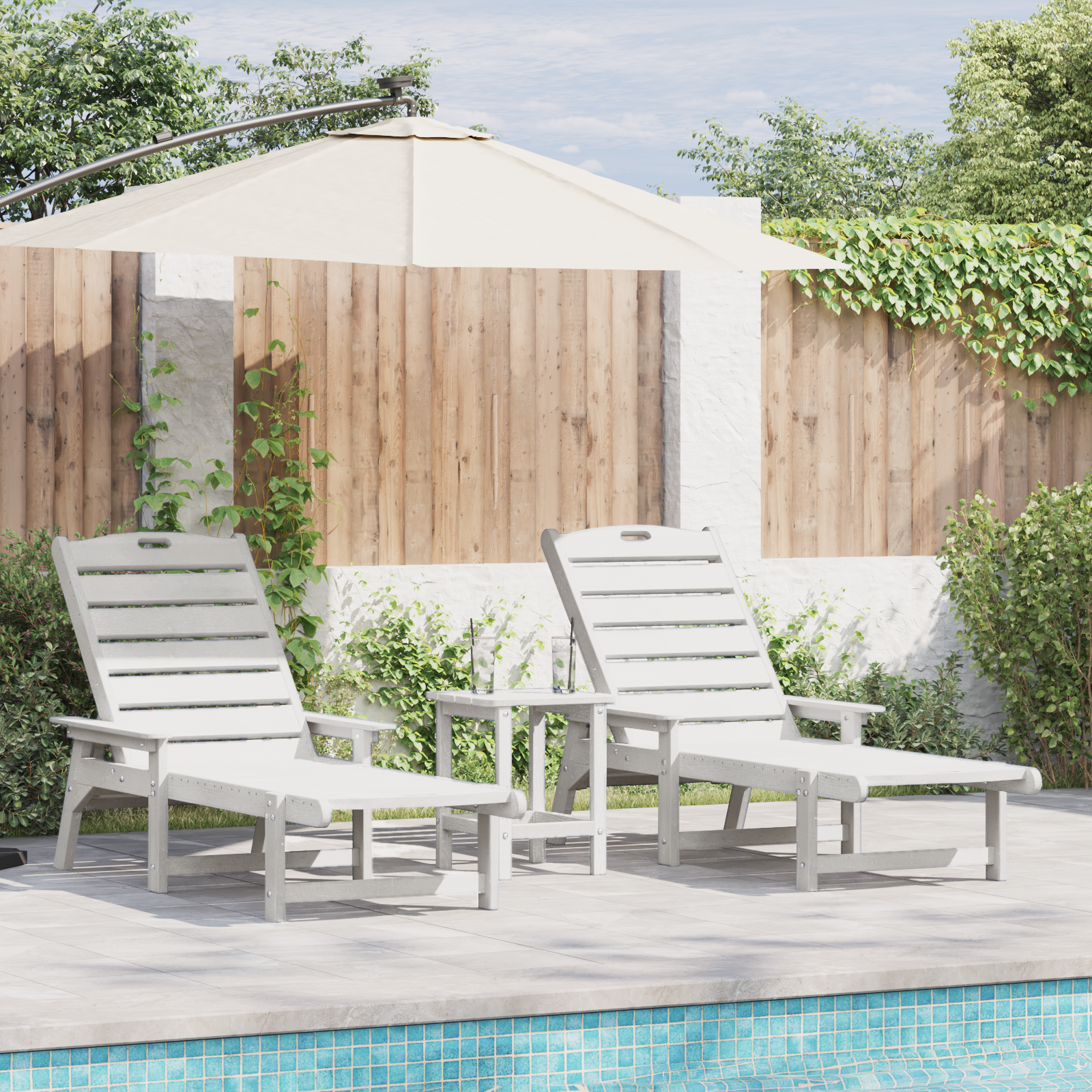 Hage lounge møbler 2 pcs Hvit 53 x 195.5 x 30cm Polyethylen