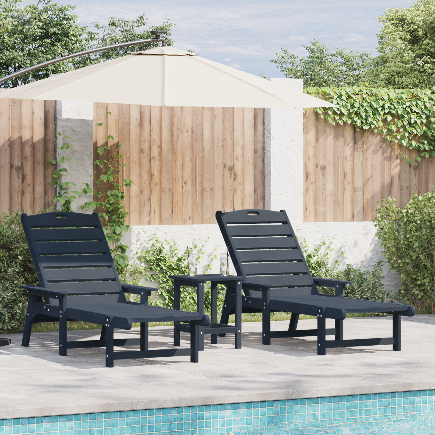 Solstol 2 pcs Havblå 195,5 x 53 x 98,5 cm Polyethylen