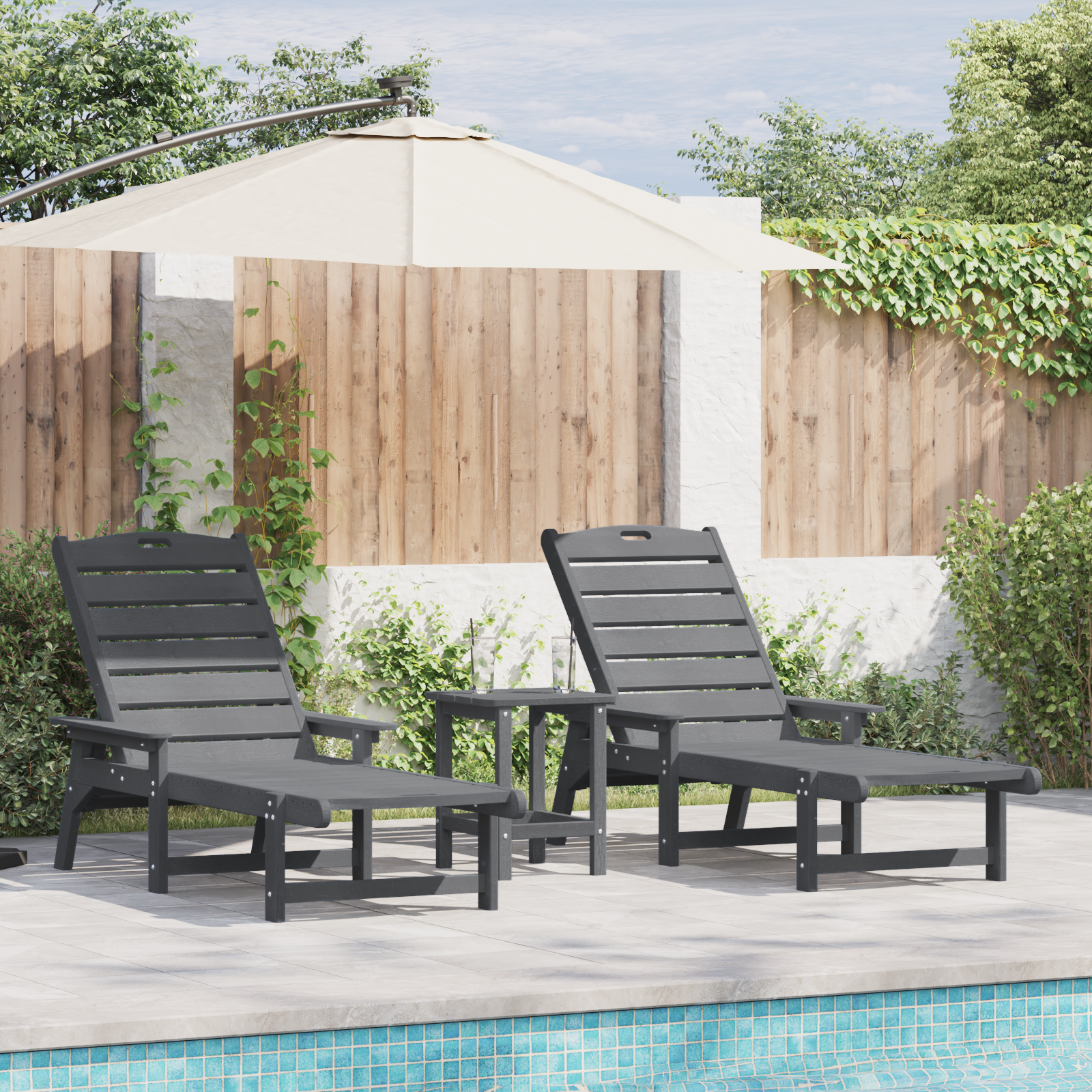 Hage lounge møbler 2 pcs Lysegrå 53 x 195.5 x 30cm Polyethylen