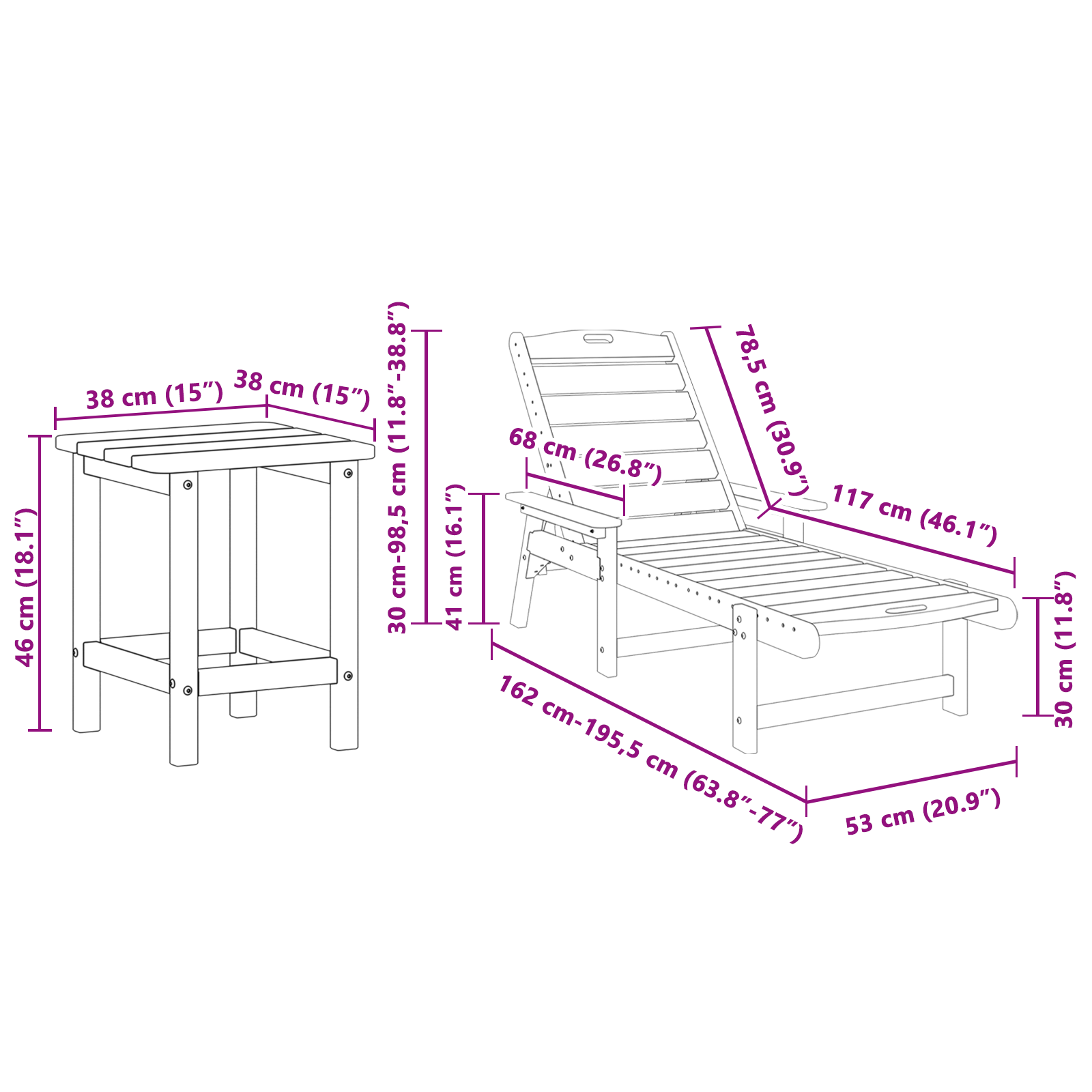 Hage lounge møbler 3 pcs Svart 38 x 38 x 46cm Polyethylen