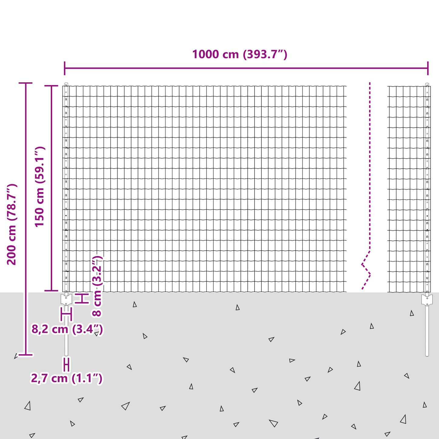 Euro gjerdet med stolpe 10 x 1,5 m PVC-belagt stål Grå Mesh