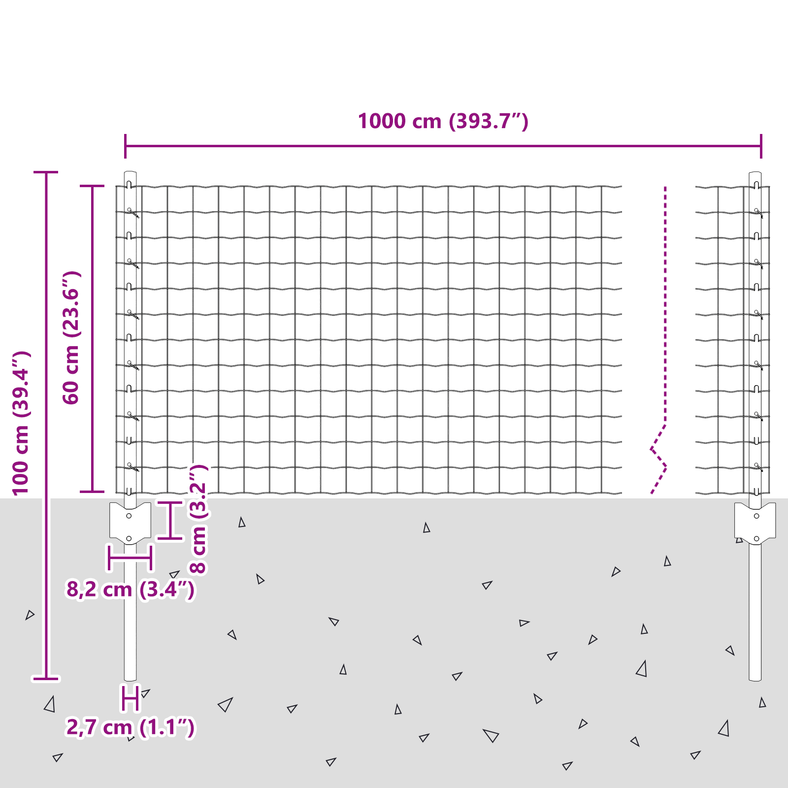 Gjerde med innlegg. sølv 0.6 x 10 m Stål