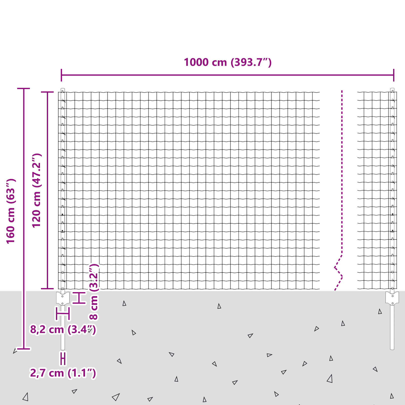 Gjerde med innlegg. sølv 1.2 x 10 m Stål
