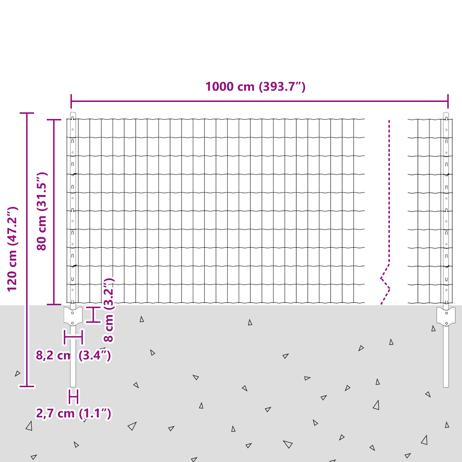 Gjerde med innlegg. sølv 0.8 x 10 m Stål