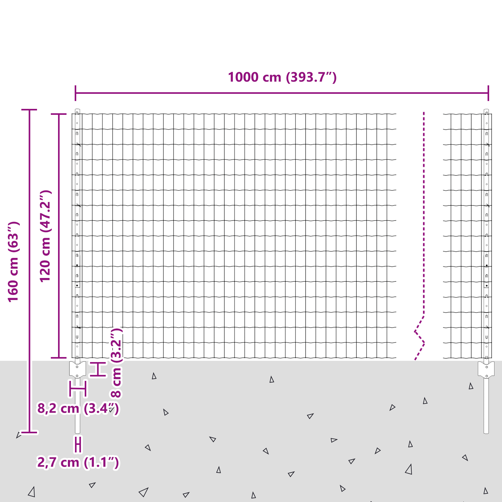Gjerde med innlegg. sølv 1.2 x 10 m Stål