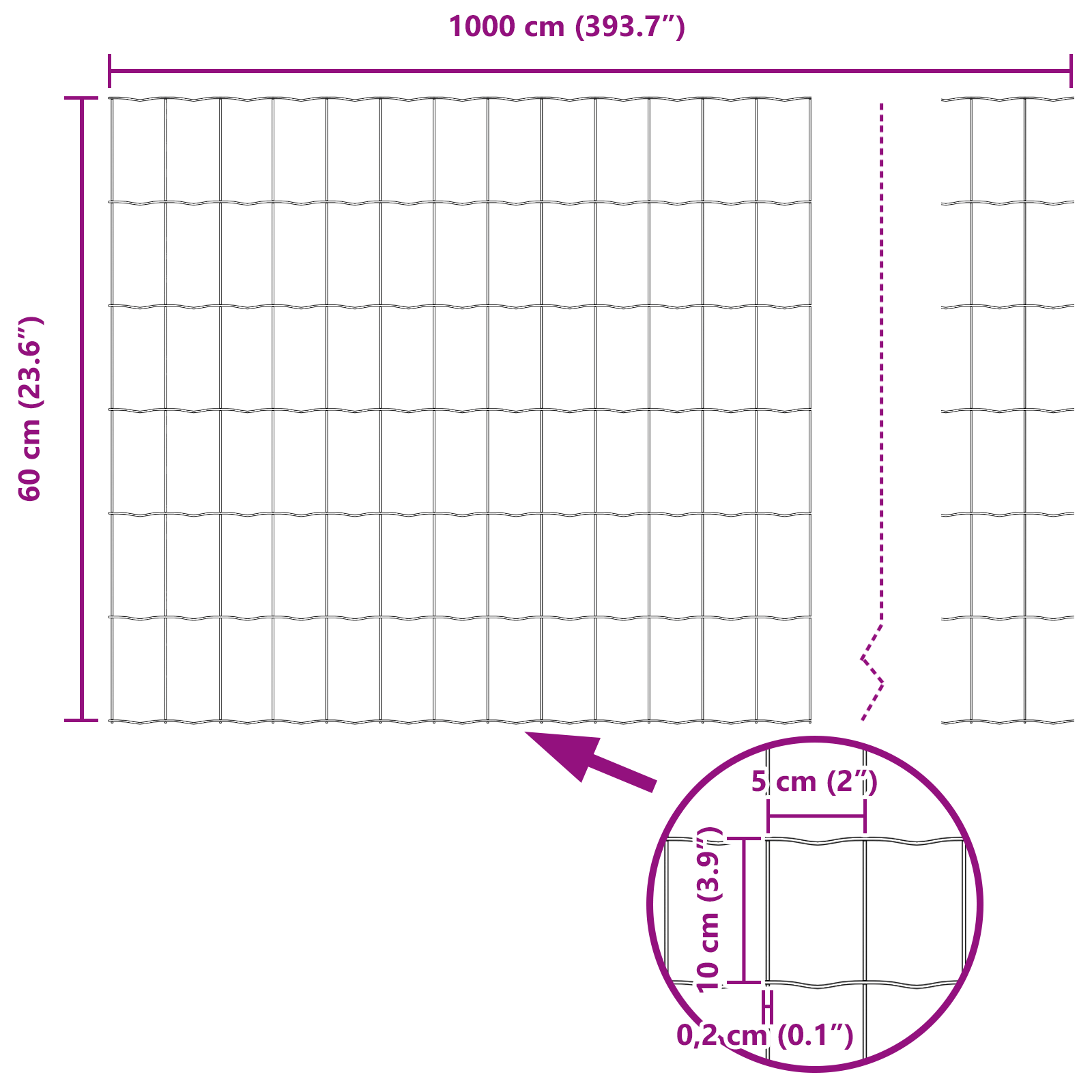 Gjerde med innlegg. sølv 0.6 x 10 m Stål