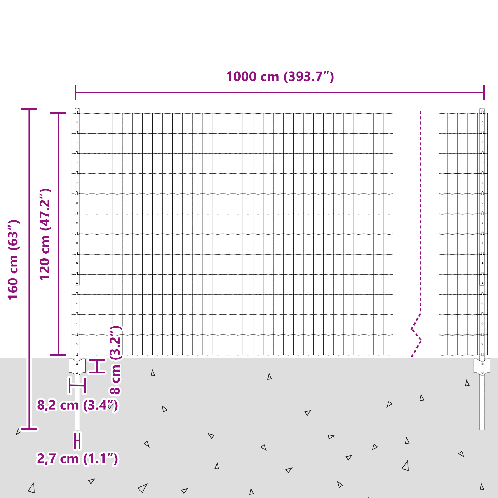 Gjerde med innlegg. sølv 1.2 x 10 m Stål