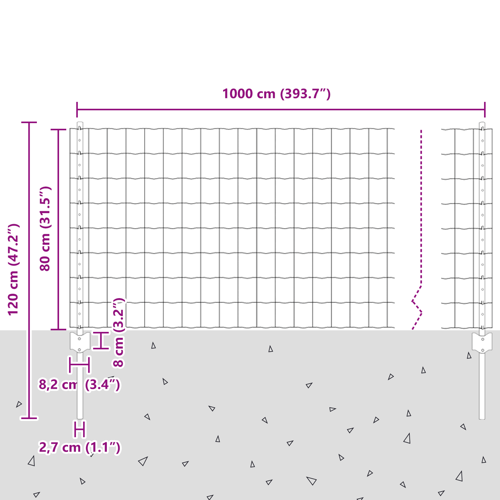 Gjerde med innlegg. sølv 0.8 x 10 m Stål