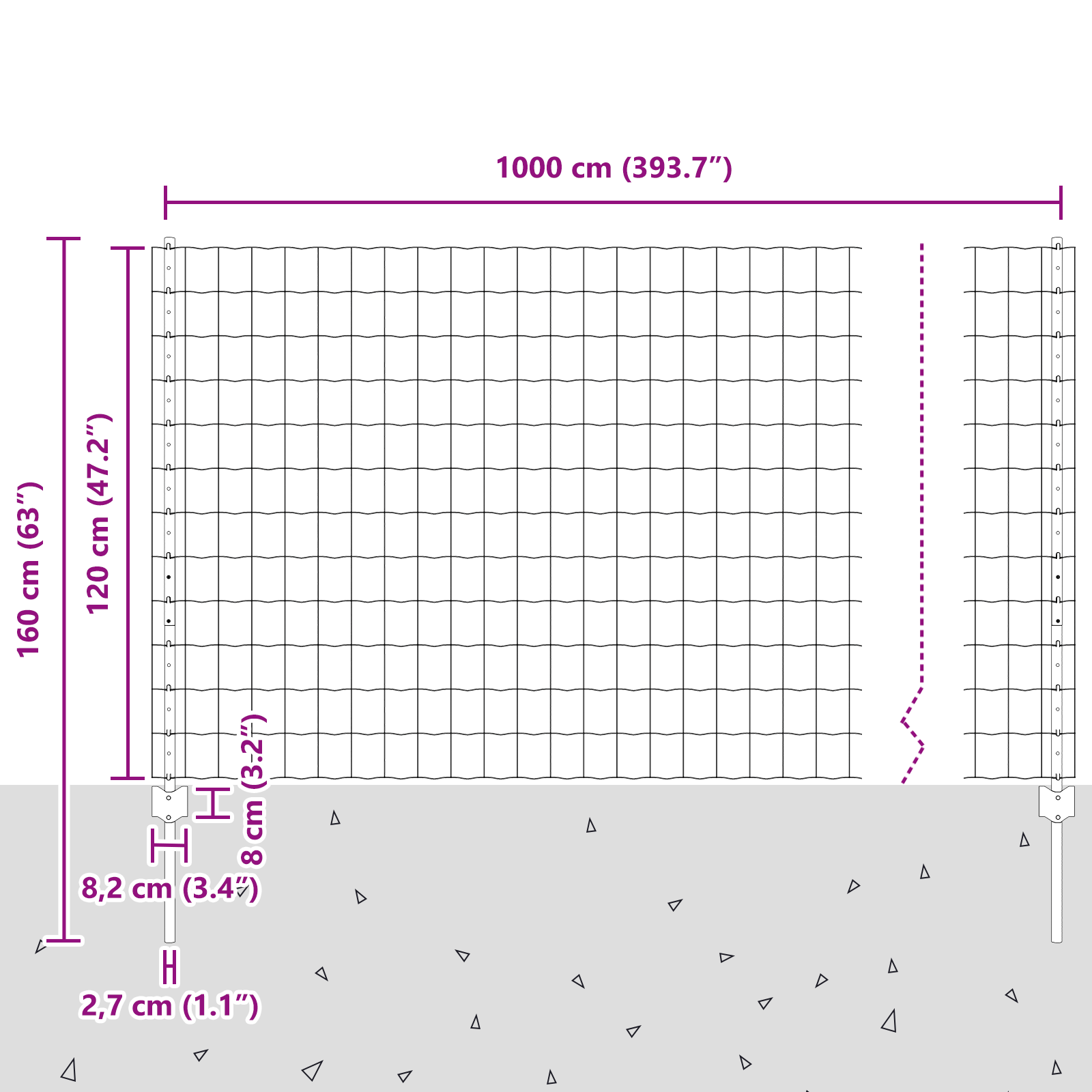 Gjerde med innlegg. sølv 1.2 x 10 m Stål