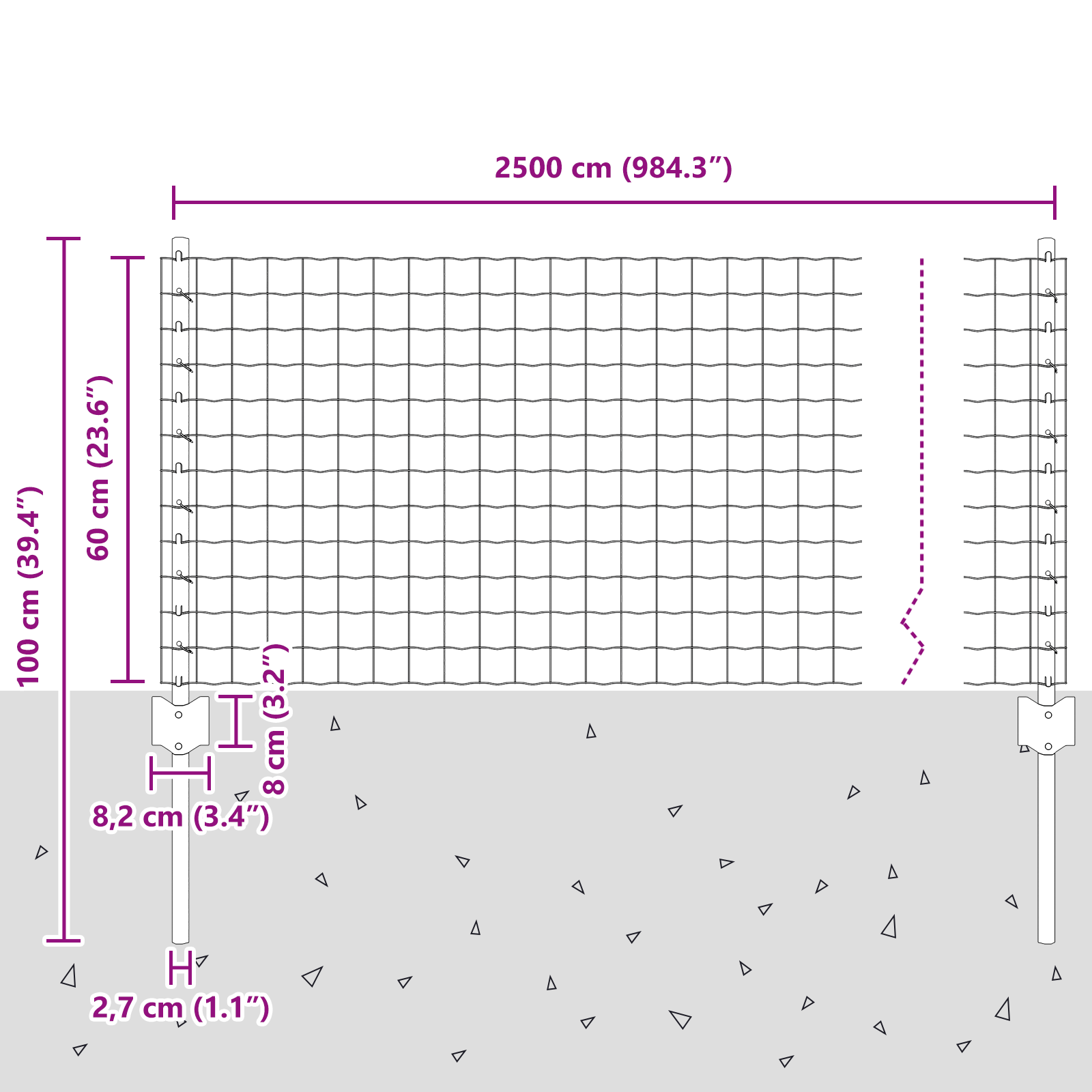 Gjerde med innlegg. sølv 0.6 x 25 m Stål