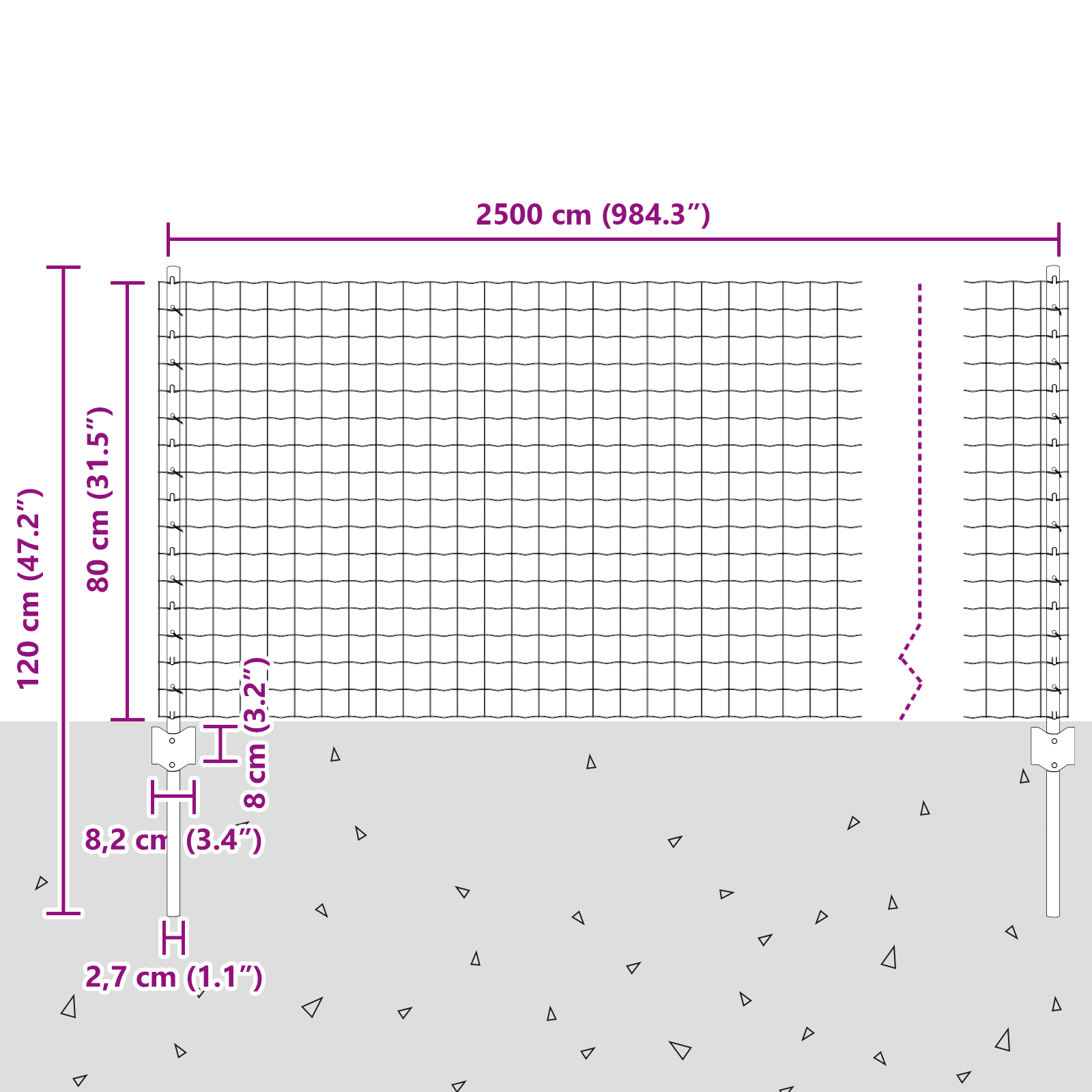 Gjerde med innlegg. sølv 0.8 x 25 m Stål