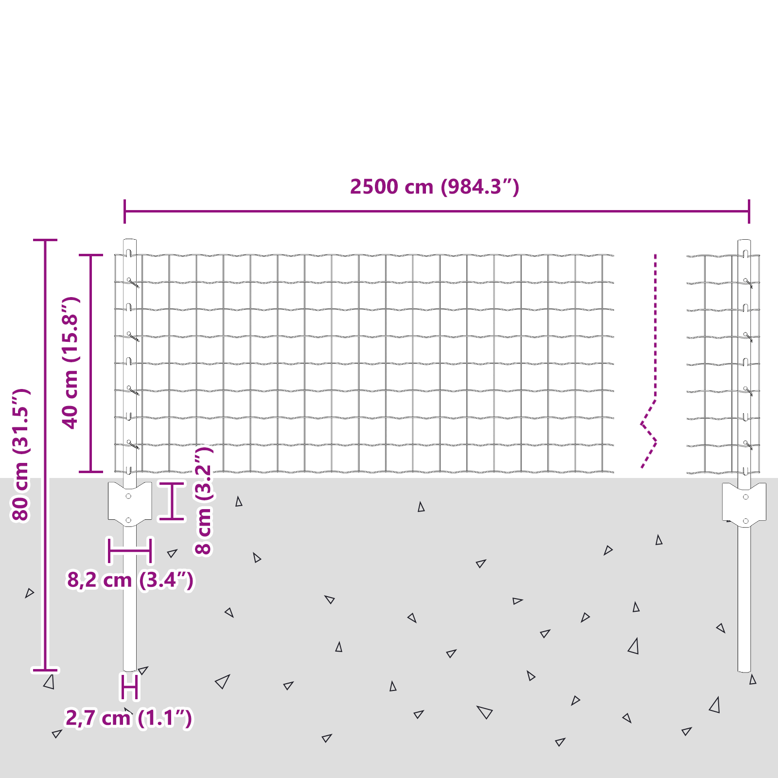 Gjerde med innlegg. sølv 0.4 x 25 m Stål