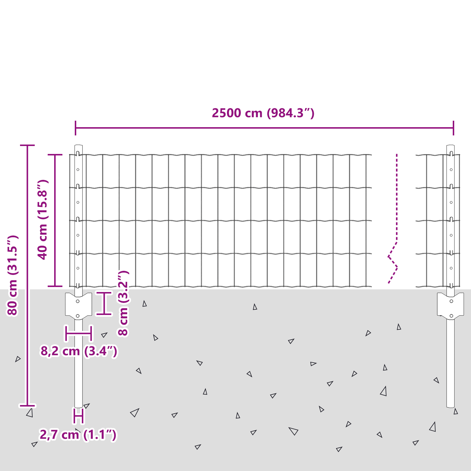 Gjerde med innlegg. sølv 0.4 x 25 m Stål