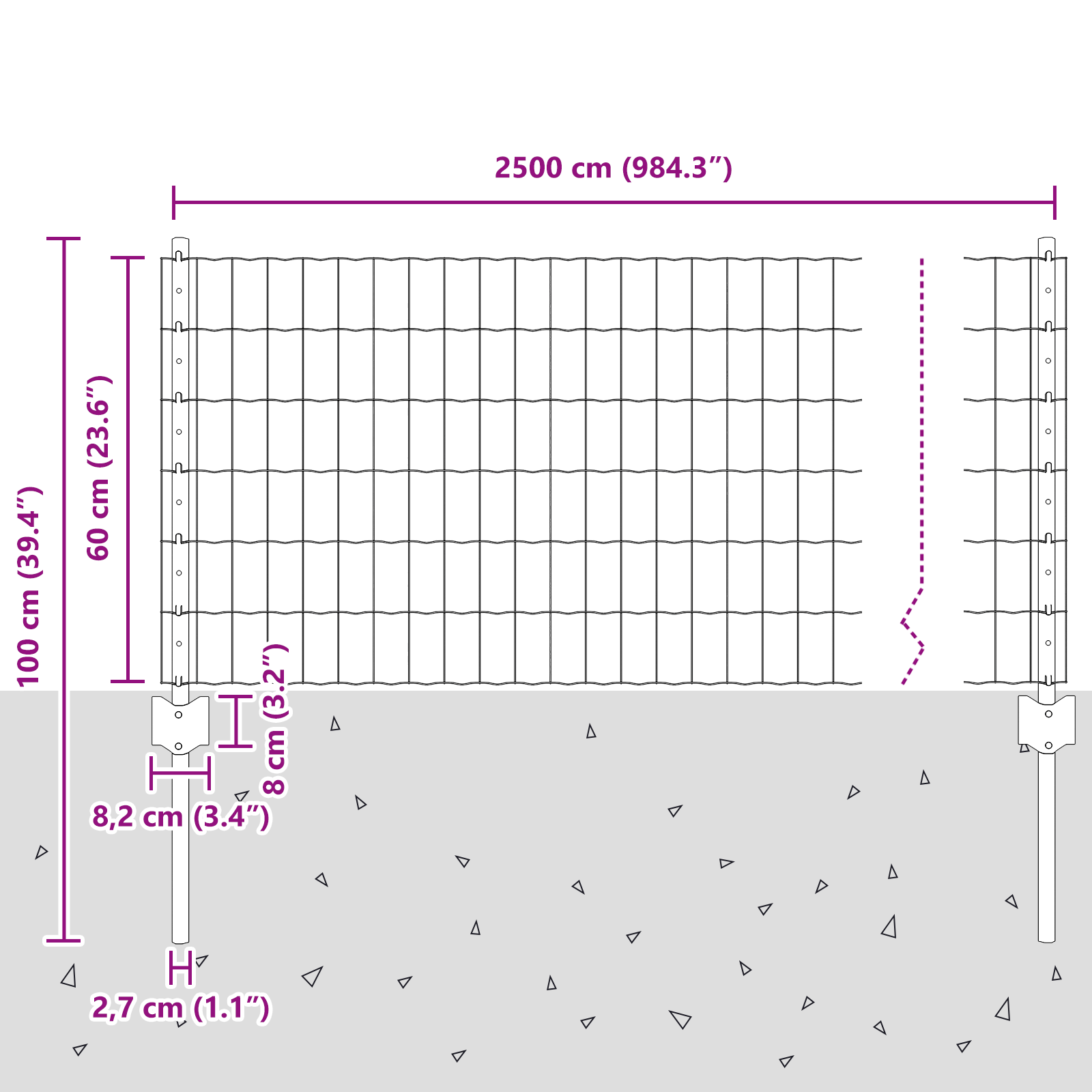 Gjerde med innlegg. sølv 0.6 x 25 m Stål