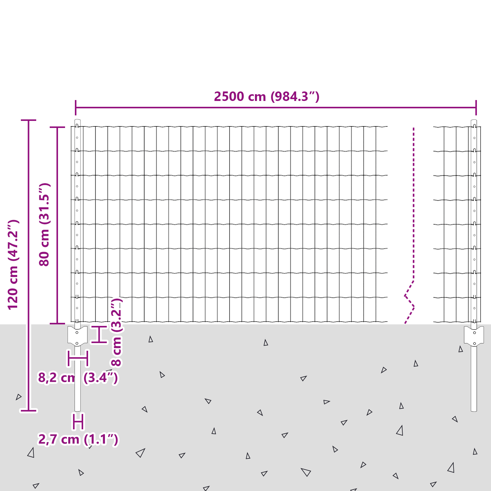 Gjerde med innlegg. sølv 0.8 x 25 m Stål