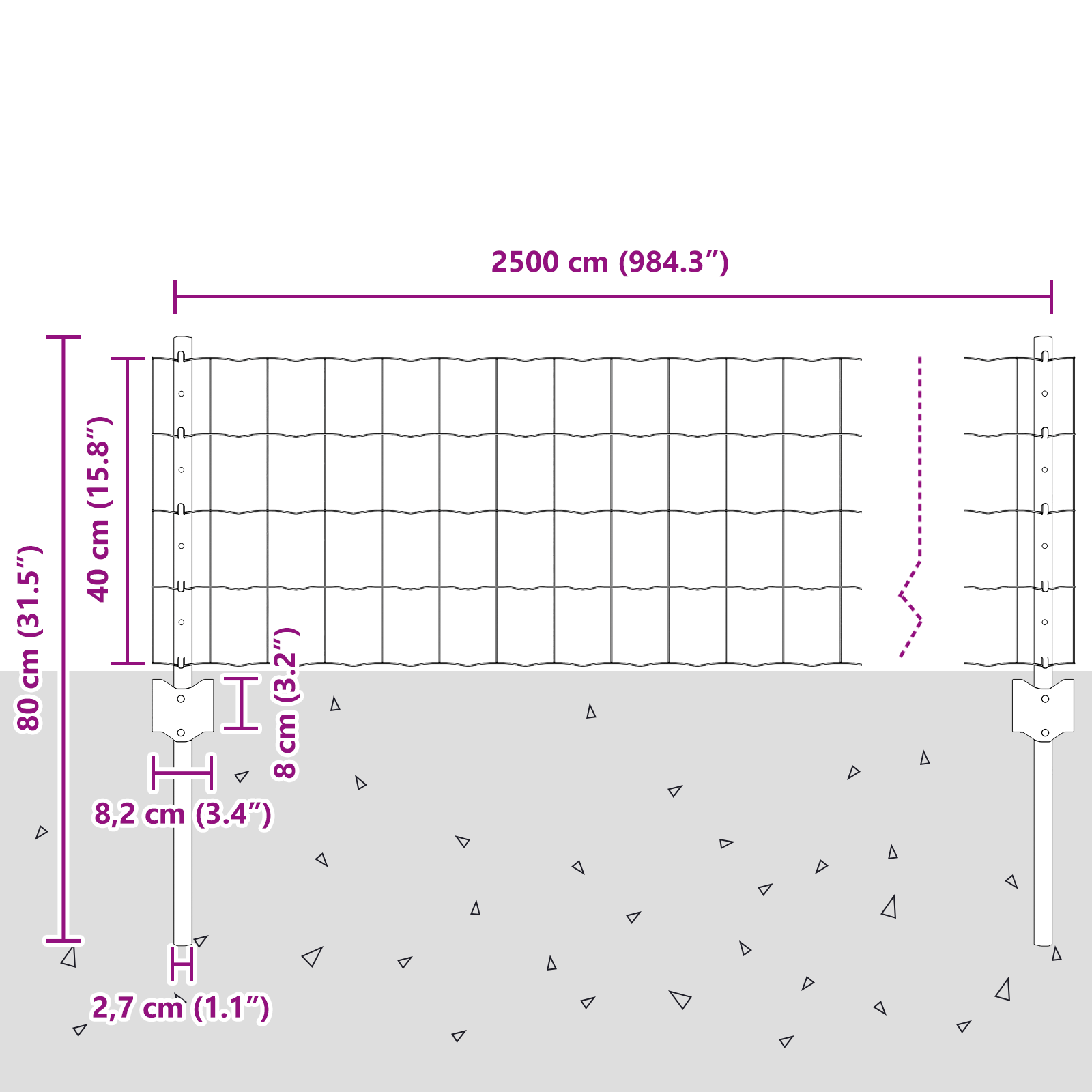 Gjerde med innlegg. sølv 0.4 x 25 m Stål