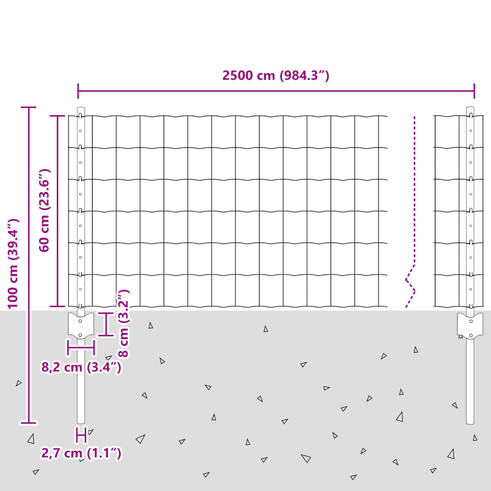 Gjerde med innlegg. sølv 0.6 x 25 m Stål